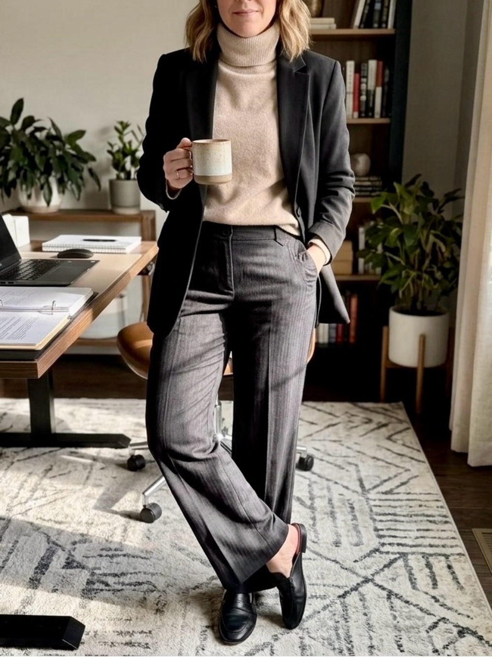 Merona Charcoal Gray Wool Blend Dress Pants Trousers Wide Leg Women’s 10